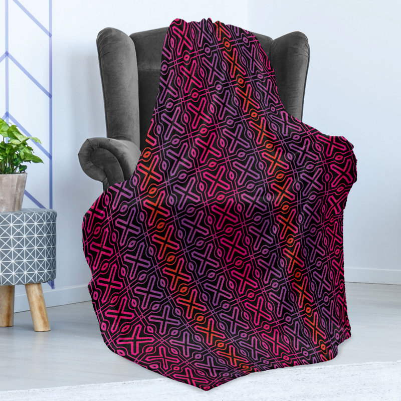 Ambesonne Geometric Throw Blanket Psychedelic Grid Motif, 50" W x 60" L