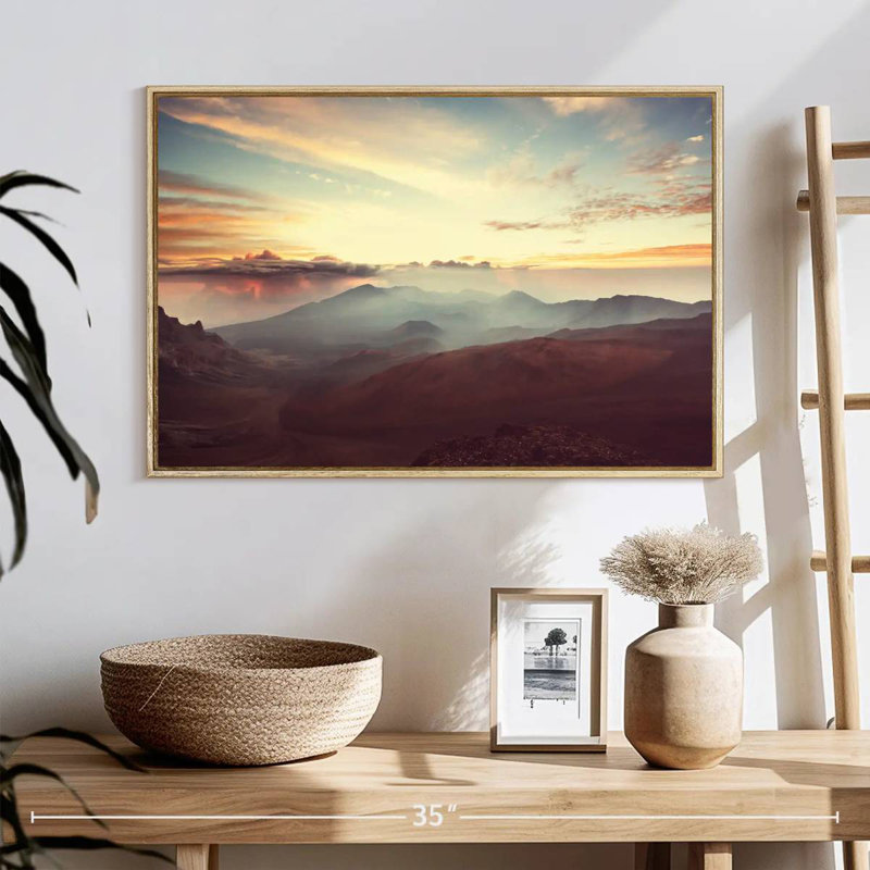 Haleakala matin ciel, 25 po x 17 po, Cadre flottant en bois naturel