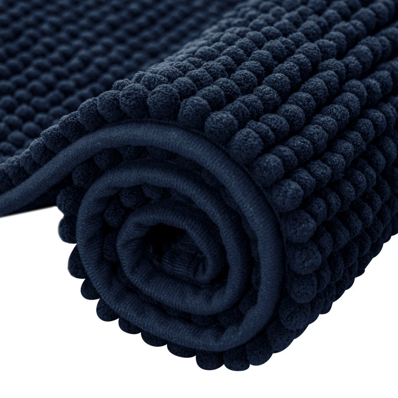 Azriah Luxury Chenille Super Soft Absorbent Polyester Rectangle Non-Slip Bath Rug, Navy, 20" W x 32" L