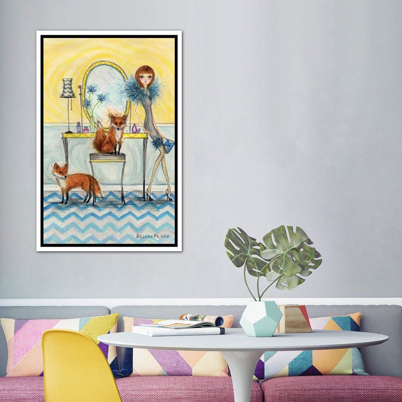 Art fiona et fox, H 60 po x l 40po x P 1,5 po, Toile blanche encadrée