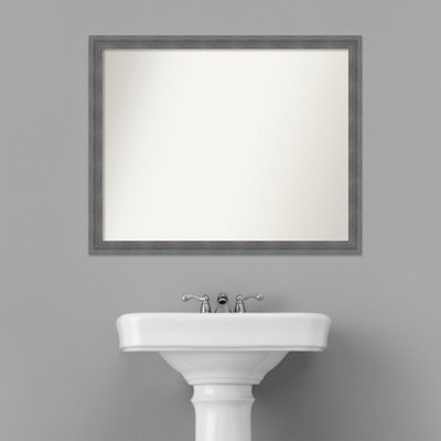Grey Rustic Wood Bathroom Vanity Non-Beveled Wall Mirror