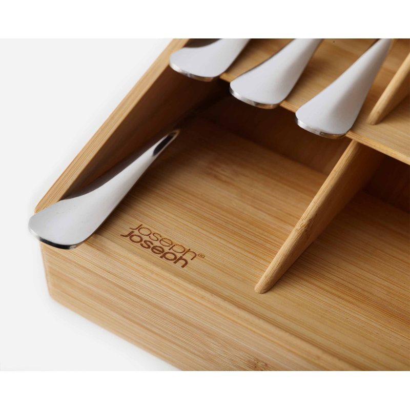 Large Bamboo Cutlery Drawer Organizer with 8 Compartments