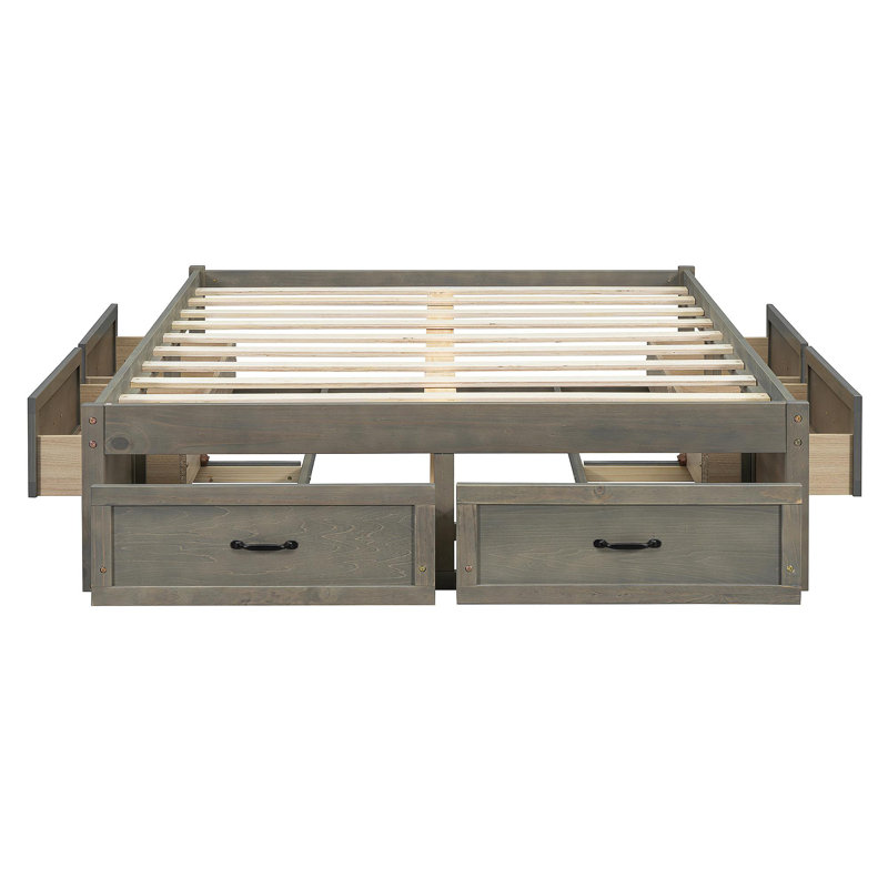 Lit plateforme double avec 6 tiroirs de rangement, Gris antique