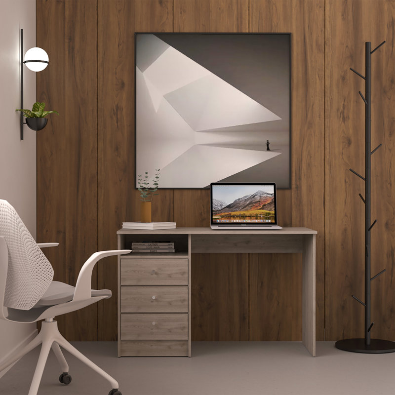Bureau d'ordinateur avec 1 tablette de rangement ouverte, 3 tiroirs (bureau)