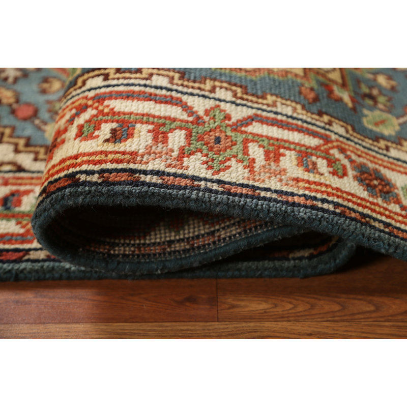 Tapis oriental bleu clair clair Heriz Serapi noué à la main 3 x 6