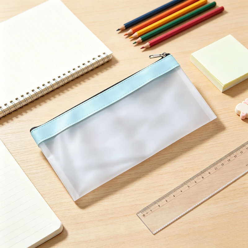 Taille-crayons, trousse de rangement mate zippée pour fournitures de bureau, Bleu