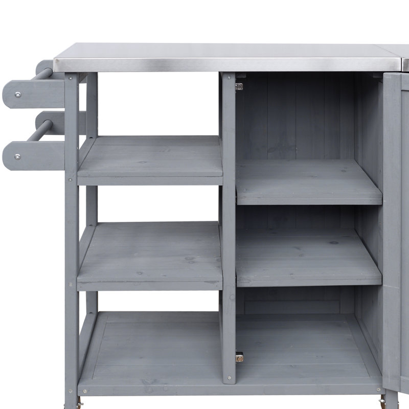 Chariot de barbecue extérieur avec abattant pliable, Gris