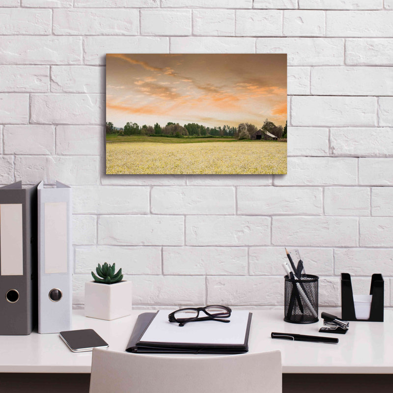 «Barn In The Field Of Spring Flowers» par Don Schwartz, estampe numérique sur toile, H 12 po x l 18 po x P 0,75 po