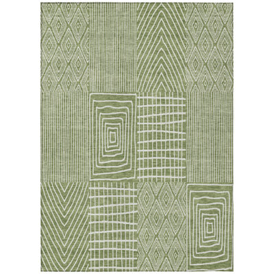 9' X 12' Green And Ivory Geometric Washable Indoor Outdoor Area Rug