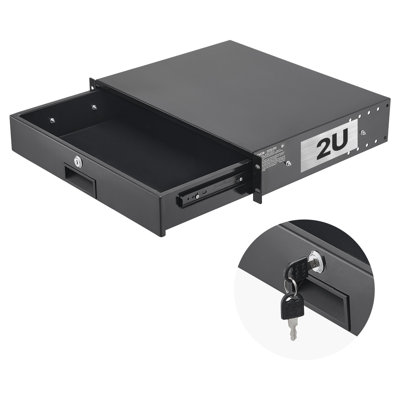 2U Rack Mount Drawer, 50 lbs Max Load-Bearing, Lockable Server Cabinet Case, Sliding Drawer with Lock and Cable Management Holes, for 19 in Network Equipment Server AV Rack or Cabinet Enclosure
