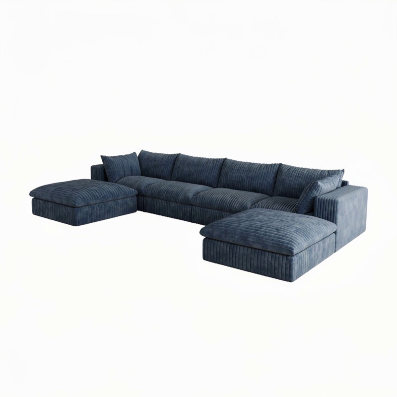 Canapé de 157,6 pouces avec tissu en velours côtelé, sièges profonds, coussins amovibles, sans assemblage et configurations pour différentes pièces