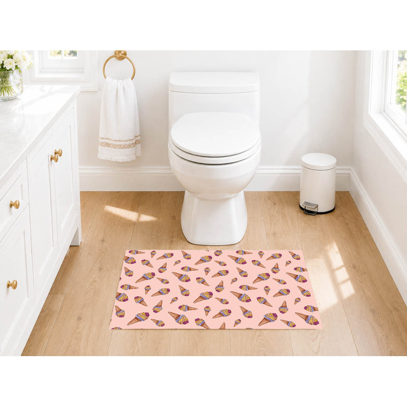 Tapis de toilette rectangulaire absorbant et antidérapant, motif crème glacée d'été, 24" W x 17" L, Peach