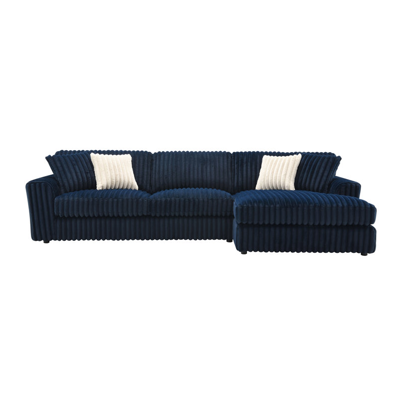 Canapé modulaire en velours côtelé breton bleu avec 4 coussins