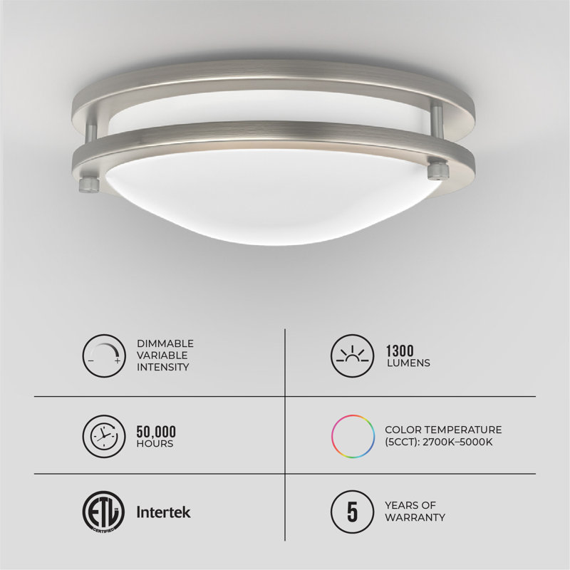 12-Inch Dimmable LED Flush Mount Ceiling Light - 18W Double Ring Design, 12" Diameter, 18 W