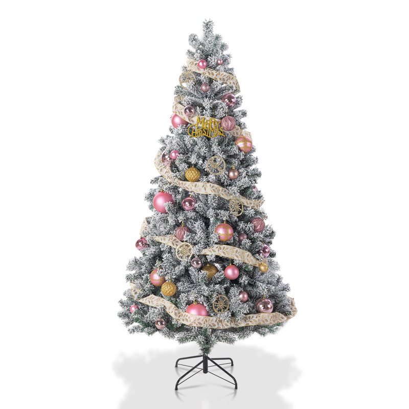 Arbre de Noël artificiel vert enneigé 7 pi avec 1200 pointes de branches réalistes, arbre de Noël avec aiguilles en PVC et en polyéthylène, branches articulées et support en métal robuste, décoration de Noël moelleuse pour la fête au bureau à domicile
