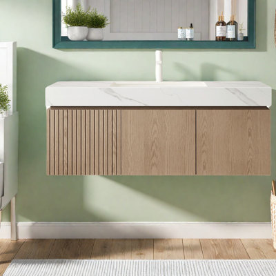 Meuble-lavabo blanc de luxe Carrara avec rangement flottant en contreplaqué, style salle de bain moderne