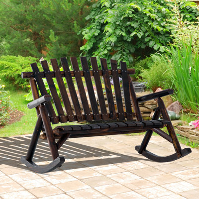 Traditional Rustic Adirondack Rocking Chair - Thick Firwood Patio Chair With Wide Seat & High Backrest