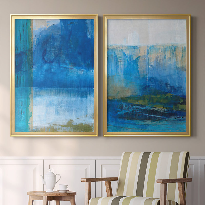Bay Walk I - ensemble de 2 reproductions d'art sur toile encadrées, Or, H 42,5 po x l 61 po x P 1,25 po