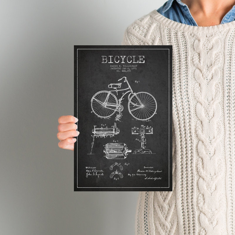 « vélo de brevet charbon », impression sur toile tendue, H 12 po x l 8 po x P 0,75 po