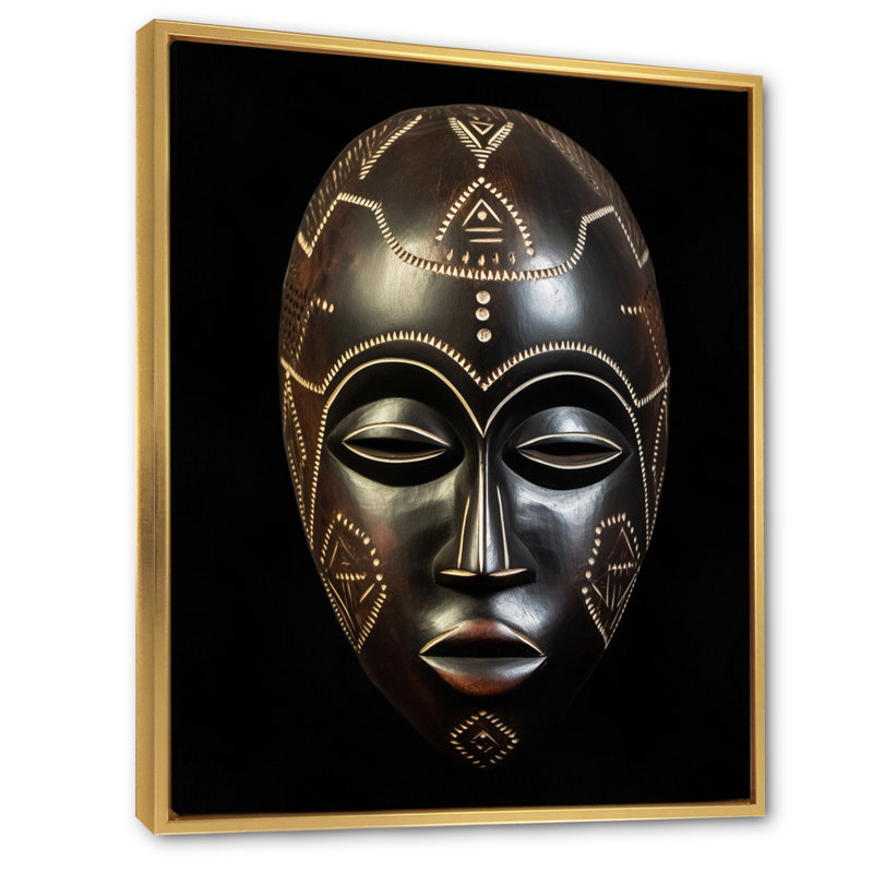«Ethnical Traditional African Mask II», reproduction sur toile, H 44 po x l 34 po x P 1,5 po, Cadre flottant doré