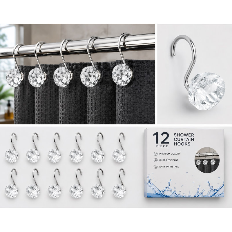 Rust Resistant Shower Curtain Hook, Clear