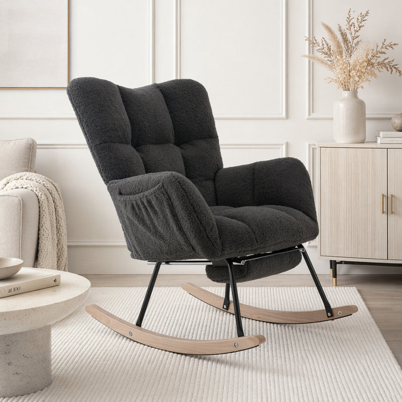 Chaise berçante Teddy, Gris foncé - Repose-pieds