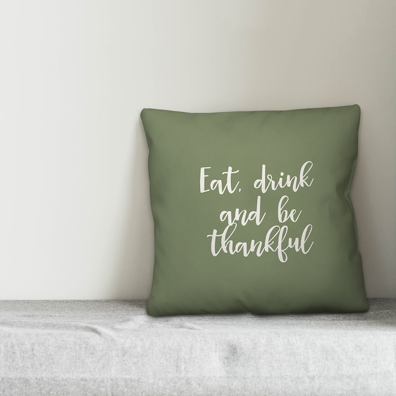  Coussin «Eat Drink and Be Thankful», Vert, Housse de coussin