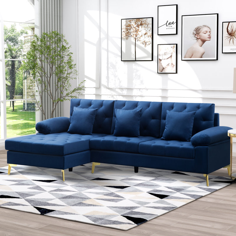Canapé et canapé modulaire en velours 2 pièces Emly, Velours bleu marine