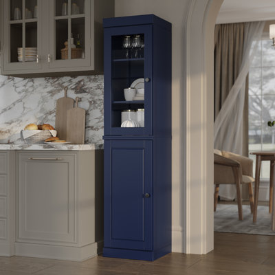Armoire de rangement de garde-manger 100% en bois massif 16,5 po Jaylena avec portes en verre transparent et tablettes réglables