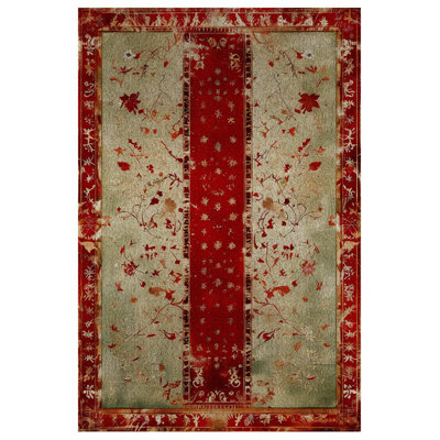 Kaia Collection Digital Print Cotton-Polyester Burgundy Floral Rug