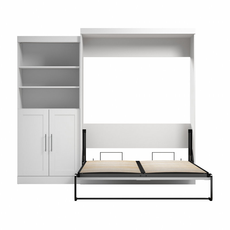 Grand lit escamotable Arlex et étagère avec portes (101 W), Blanc