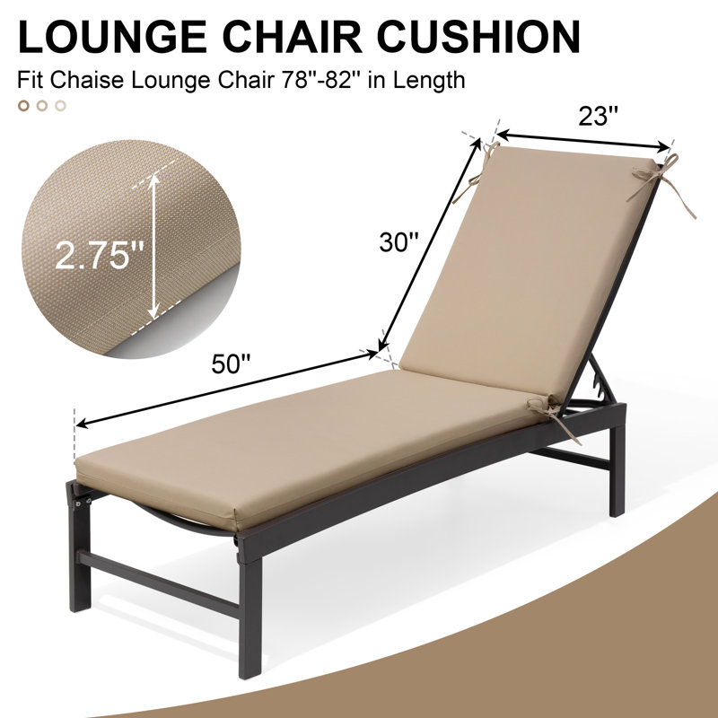 23‘’ in W X 80‘’ in D X 2.75‘’ in H Outdoor Chaise Lounge Cushion Set, Beige