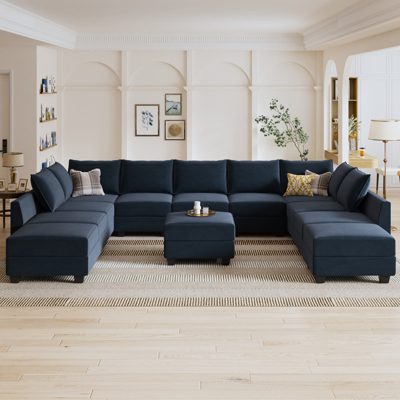 Canapé modulaire rembourré en velours Kandle, Velours bleu
