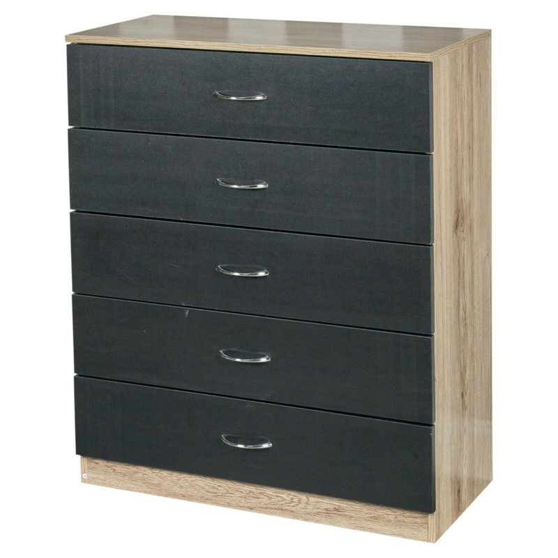 Keever 75cm W 5 - Drawer Chest of Drawers, Oak/Black