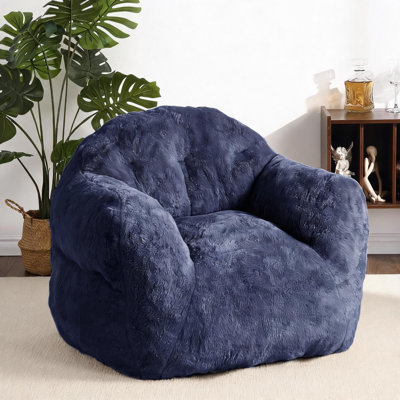 39" Giant Bean Bag Chair Light Green, Soft Faux Rabbit Fur Lounge Sofa with High-Density Foam, Washable Floor Chair for Adults, Kids, Living Room, Dark Gray