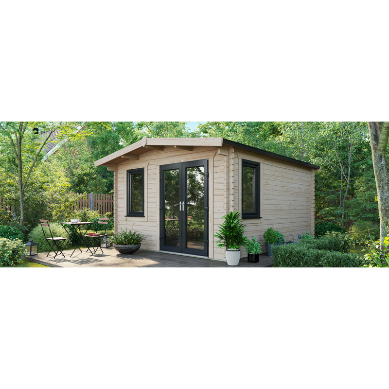 Powersheds Apex 14 x 12ft Chalet Log Cabin, Doors to the Right - 44mm