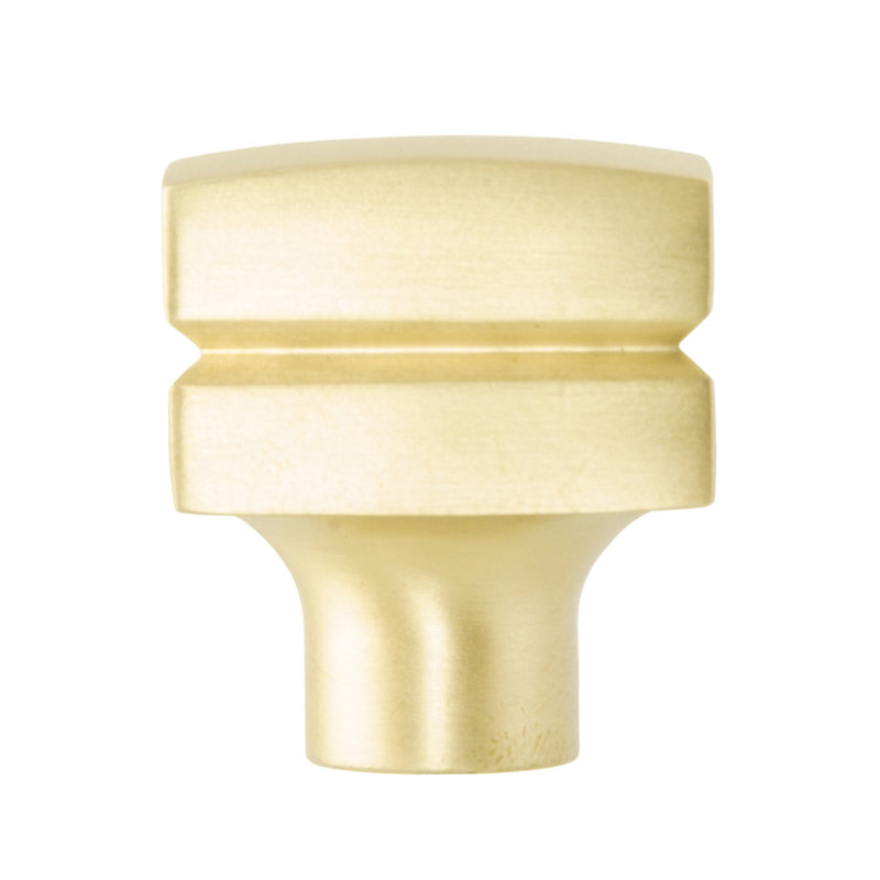 Square medium brass knob, in Satin Brass