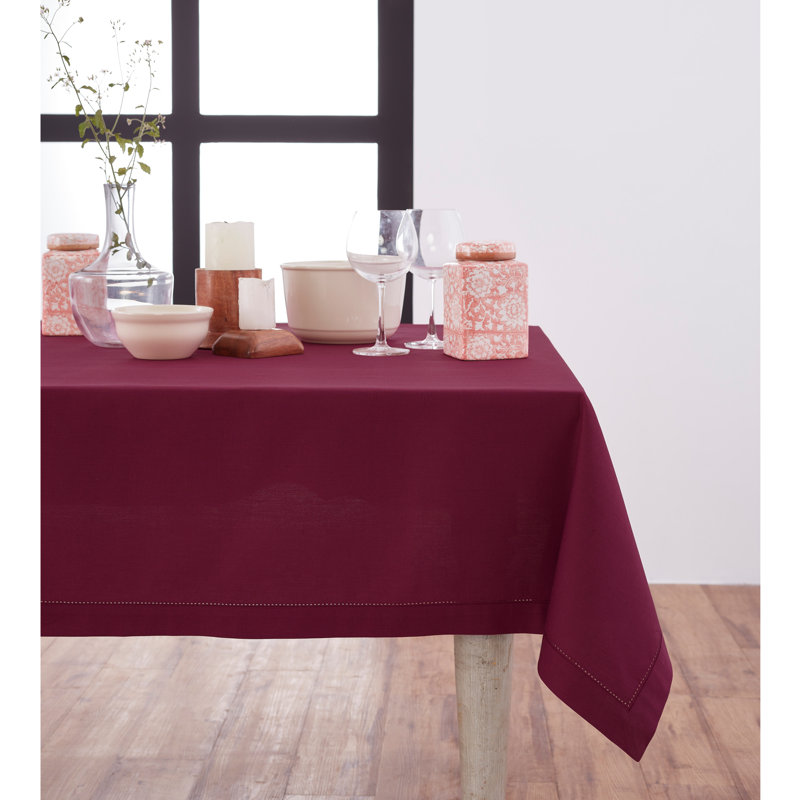 Cotton Linen Hemstitch Tablecloth, Merlot, 72" x 54"