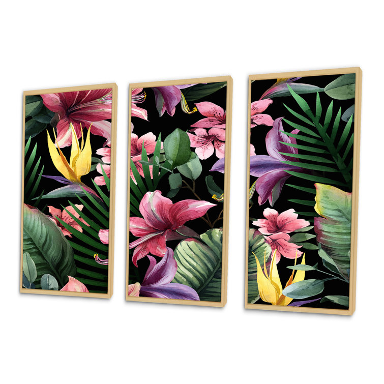 Bay Isle Home Tropical Red Flowers On Black II Framed On Canvas 3 ...