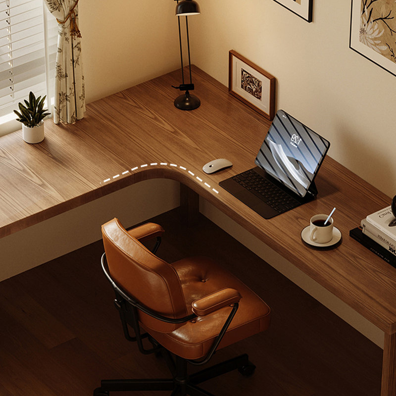Bureau en bois massif en forme de L brun noisette, Retour à gauche, H 29,53 po x l 86,61 po x P 55,12 po