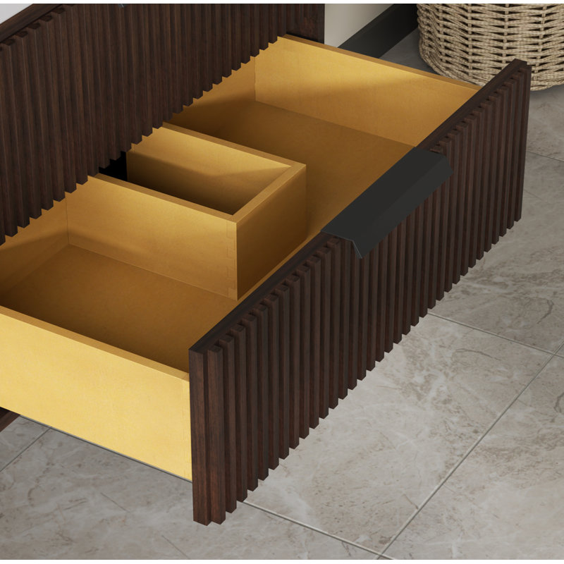 Meuble-lavabo flottant avec lavabo simple blanc Maxbano, Noyer foncé, Noir
