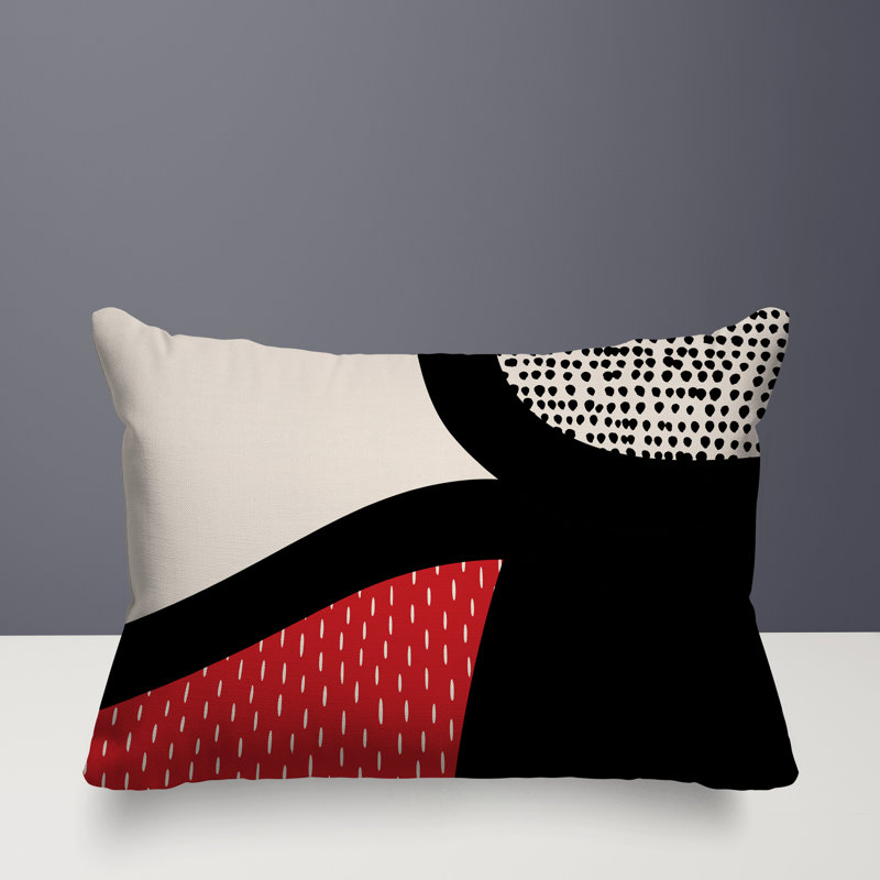 Coussin lombaire réversible intérieur / extérieur Vikka, H 14 po x l 20 po, Rouge / noir / blanc cassé