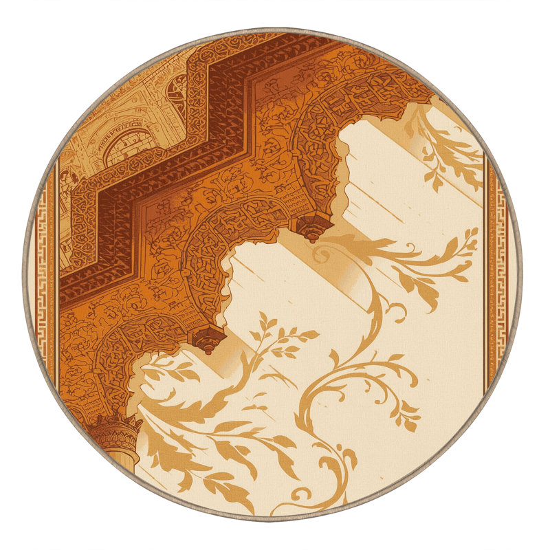Tapis oriental doux et moelleux de style oriental Eilerman - reliure beige, 6' Round