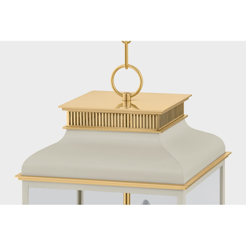 Houghton Lantern in Aged Brass and Distressed Bronze by Mark D. Sikes, 22.25" H x 12.75" W x 12.75" D, Aged Brass/Off-White
