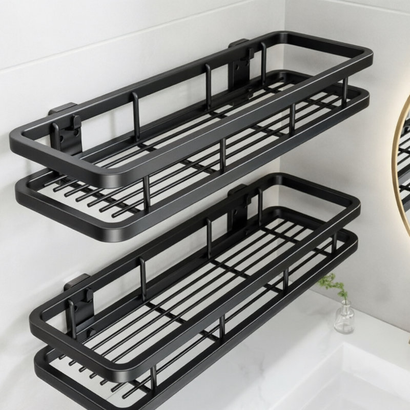 Modern Wall Mounted Metal Bathroom Shelf In Matte Black