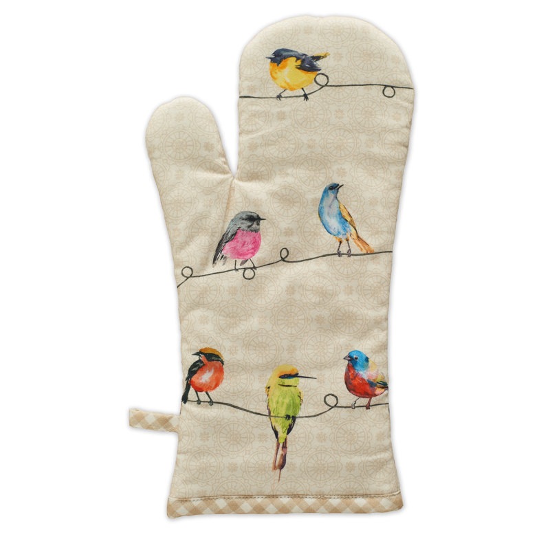 Maison d'Hermine Birdies on Wire 100% Cotton Oven Mitt + Pot Holder - 7.5" x 13" & 8" x 8"