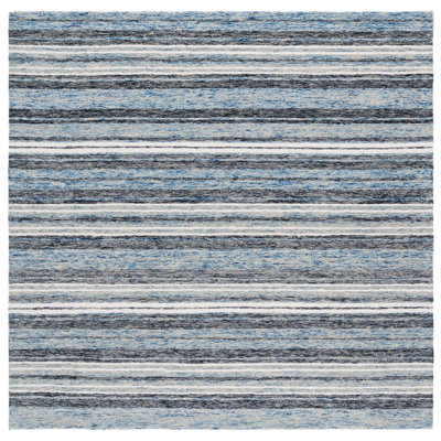 Ebony 777 Hand Tufted Wool/Cotton Striped Rug in Blue/Beige