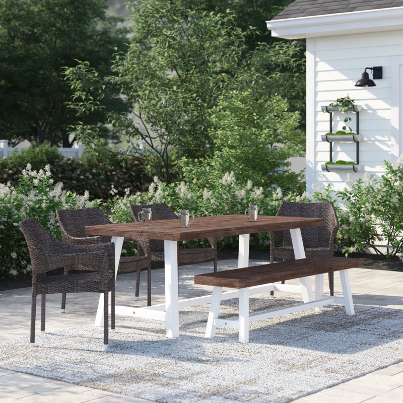 Odessa 6 - Person Acacia Wicker Patio Dining Set with Rectangular Table