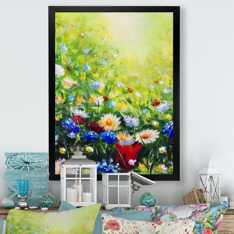 Blooming Flowers Nature Field - Peinture, Toile avec cadre photo noir, H 12 po x l 8 po x P 1 po