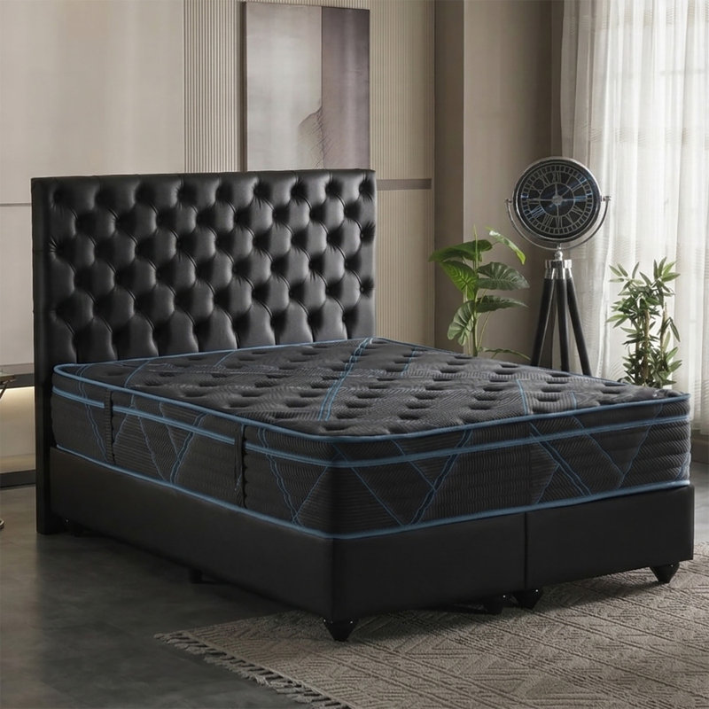 13" Luxury Black/Blue Eurotop Mattress - Inspired by Ancient Egypt - Firm Memory Foam Comfort – Premium Quilted Cover - Made in NJ – Fiberglass-Free – Bed in a Box